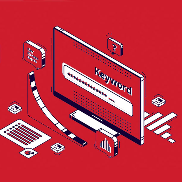 Computer screen with keyword wrote on it